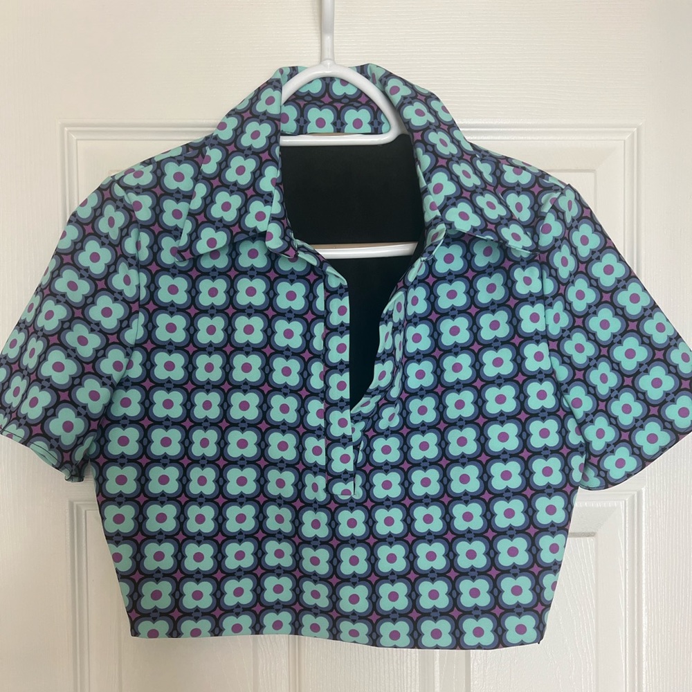Zara Flower Short Sleeve Crop Top Size S
